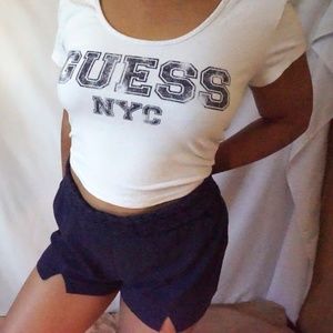 Navy Blue Linen Shorts with Triangle Cutou…